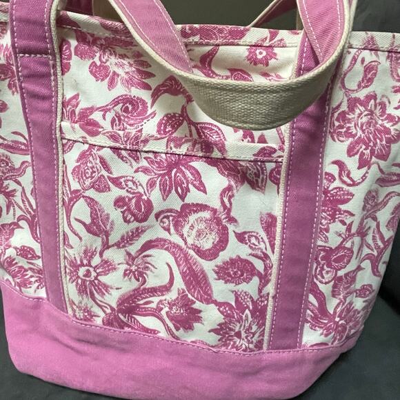 Lands End Canvas Tote Bag Boat Floral Toile Medium 16" Beach Travel Pink Pockets - Picture 13 of 16